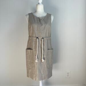 Anthropologie Maeve Nautical Flaxen Linen Dress Natural Khaki Gold Shimmer